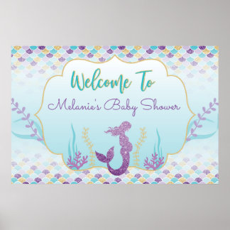Meerjungfrau Baby Shower Willkommens Hintergrundpl Poster