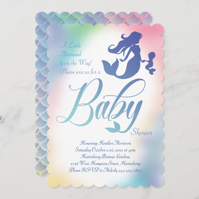 Meerjungfrau-Babydusche Einladung (Vorne/Hinten)