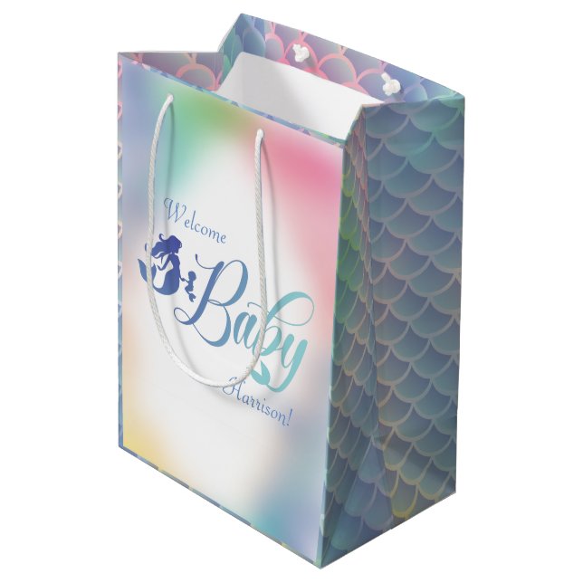 Meerjungfrau-Babydusche Mittlere Geschenktüte (Rückseite Schrägansicht)