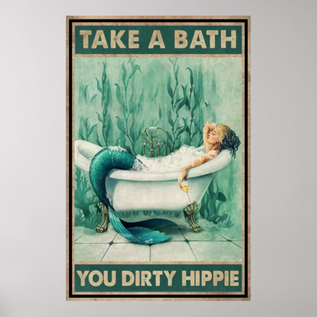 Meerjungfrau badet dich düster Hippie Poster (Vorne)