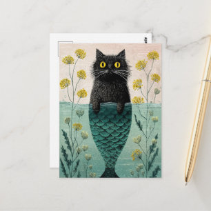 Meerjungfrau Black Kitty Postkarte