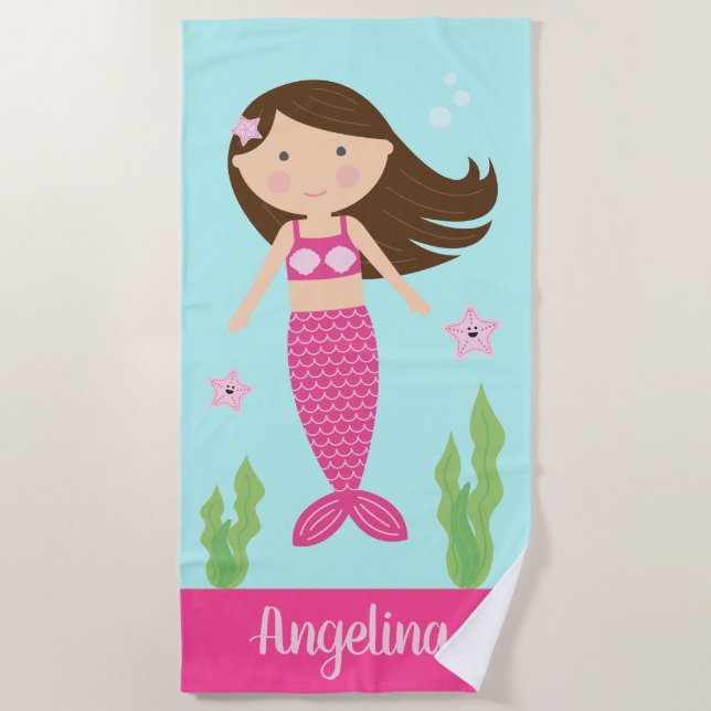 Meerjungfrau| Braunhaar Strandtuch (Vorderseite)