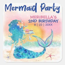 Meerjungfrau Cupcakes Tropical Beach Girl's Birthd Quadratischer Aufkleber