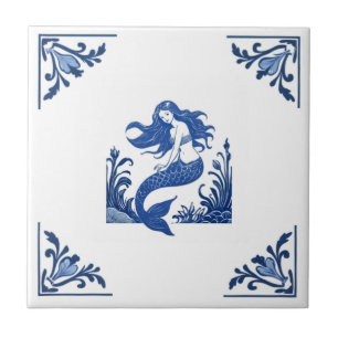 Meerjungfrau Delft Blau und Weiß Florale Ecken Fliese
