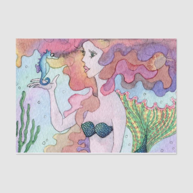 Meerjungfrau, die zu ihrem Meerpferdseidenpapier Seidenpapier (Vorderseite)