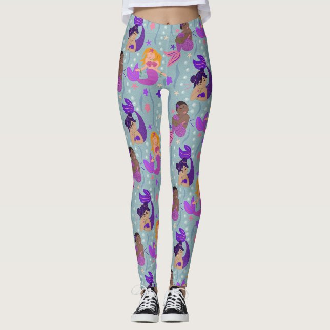 Meerjungfrau Diversity Leggings - Rosa, Lila, Aqua (Vorderseite)