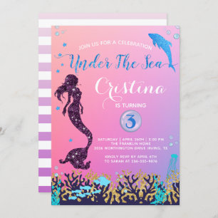 Meerjungfrau & Dolphin unter dem Meer Geburtstagsp Einladung