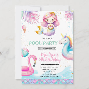 Meerjungfrau-Einhorn-Poolparty-Einladung Einladung