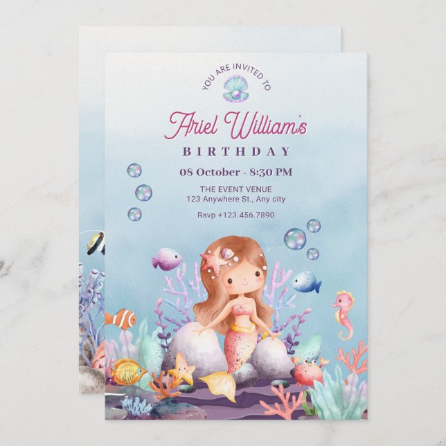 Meerjungfrau Einladung (Vorne/Hinten)