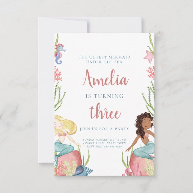 Meerjungfrau Einladung (Vorderseite)