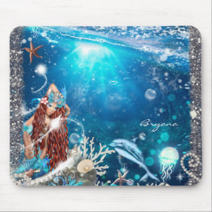 Meerjungfrau Fantasy Roter Kopf Verzauberter Stran Mousepad