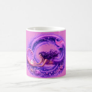 Meerjungfrau Fantasy-Wellen-Kunst mit lila Perle Kaffeetasse