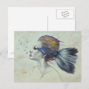 Meerjungfrau-Fisch-Frau Surreal Kunst Fantasy-Zeic Postkarte