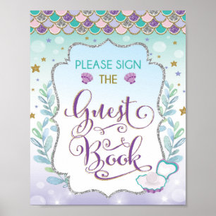 Meerjungfrau-Gästebuch-Schild Geburtstag Brautpart Poster