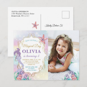 Meerjungfrau Geburtstag unter dem Meer Foto-Einlad Postkarte