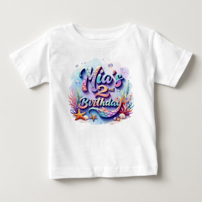 Meerjungfrau-Geburtstags-T-Shirt – Personalisierte Baby T-shirt (Vorderseite)