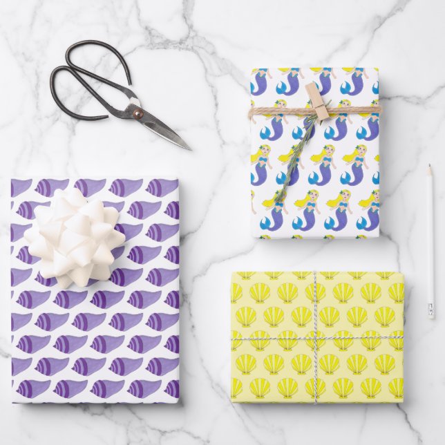 Meerjungfrau Girl Beach Muscheln Geschenkpapier Set (Vorderseite)
