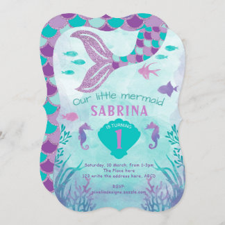 Meerjungfrau, Glitzer, Schwanz, Mädchen Einladung