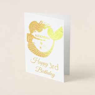 Meerjungfrau Gold 3. Geburtstag Folienkarte