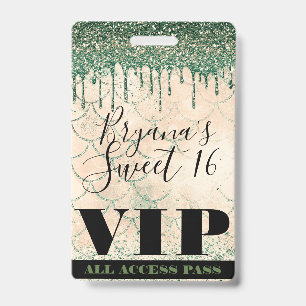Meerjungfrau Grün Pfirsich Glitter Drip Sweet 16 V Ausweis