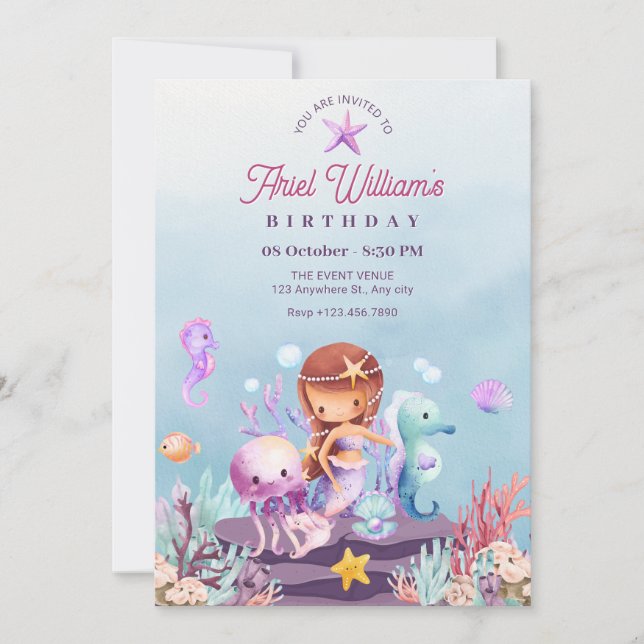 Meerjungfrau im Rahmen der Ausschreibung zum Gebur Einladung (Vorderseite)