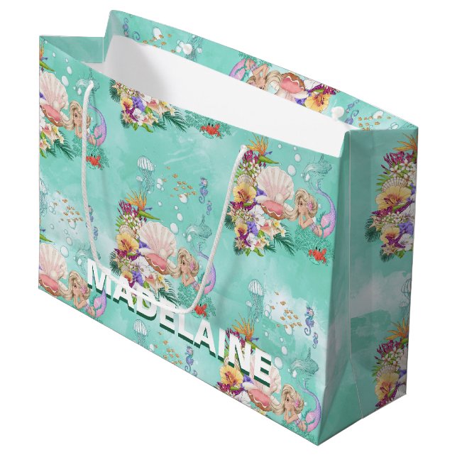 Meerjungfrau im Seepferd Große Geschenktüte (Vorderseite Schrägansicht)