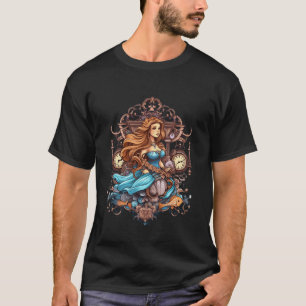 Meerjungfrau im Steampunk-Stil in einem blauen Kle T-Shirt