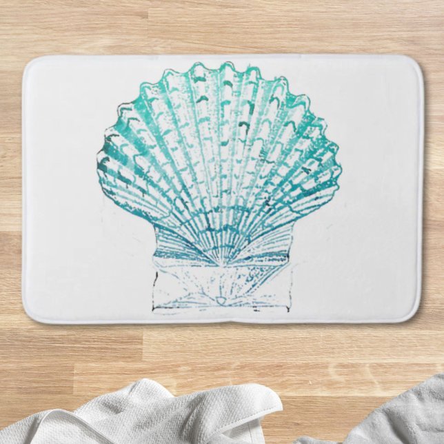 Meerjungfrau in aquamariner Aquarellfarbe Badematte (coastal chic teal blue watercolor mermaid seashell bath mat)