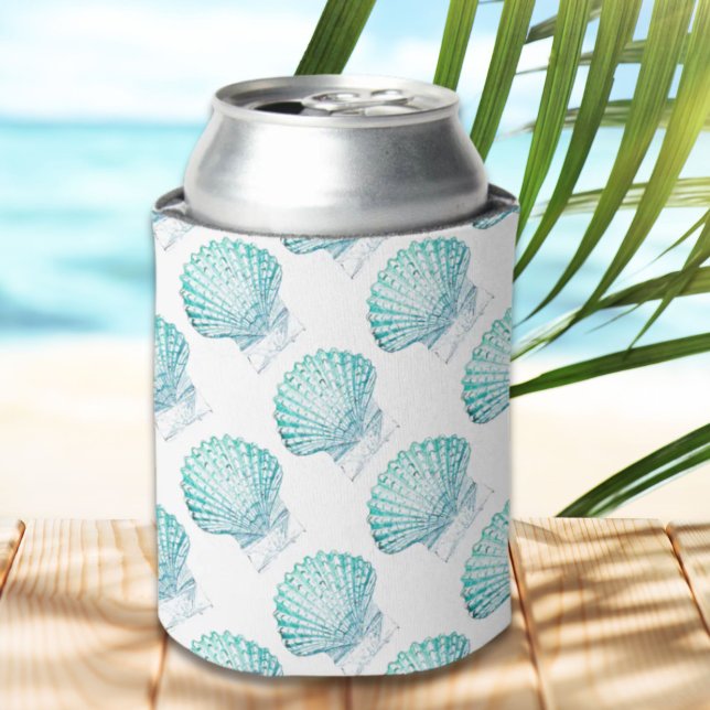 Meerjungfrau in aquamariner Aquarellfarbe Dosenkühler (coastal chic teal blue watercolor mermaid seashell can cooler)