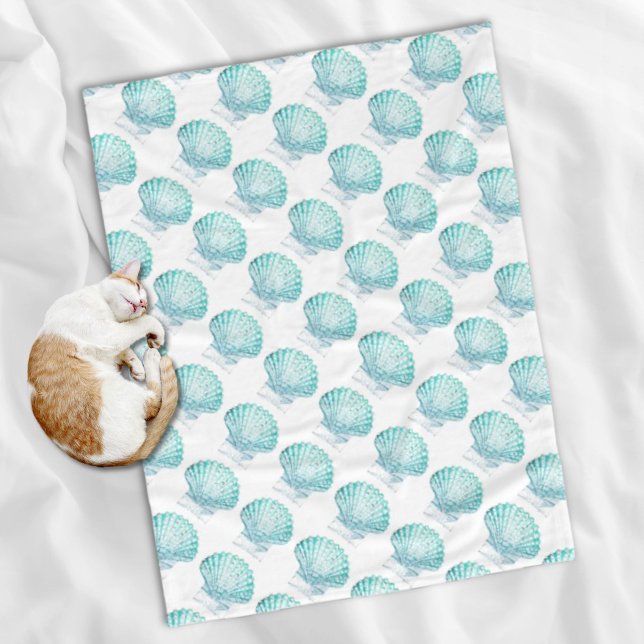 Meerjungfrau in aquamariner Aquarellfarbe Fleecedecke (coastal chic teal blue watercolor mermaid seashell fleece blanket)