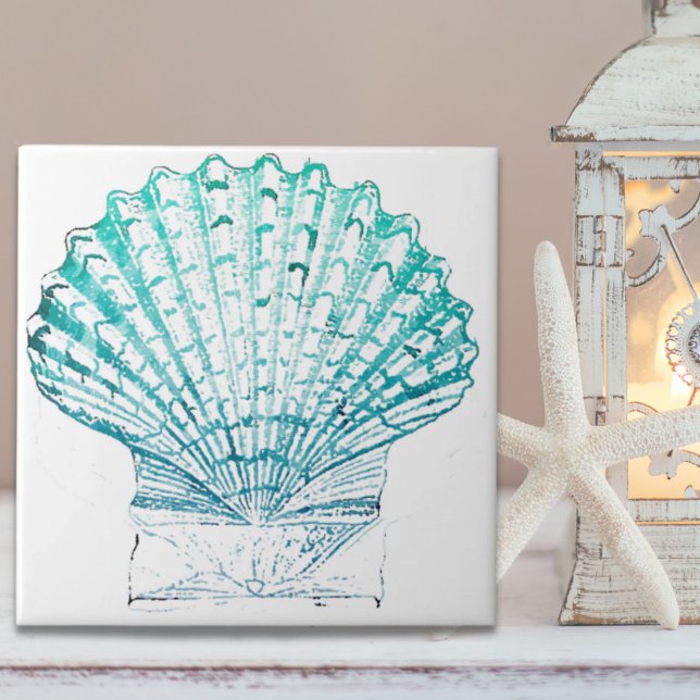 Meerjungfrau in aquamariner Aquarellfarbe Fliese (coastal chic teal blue watercolor mermaid seashell ceramic tile)