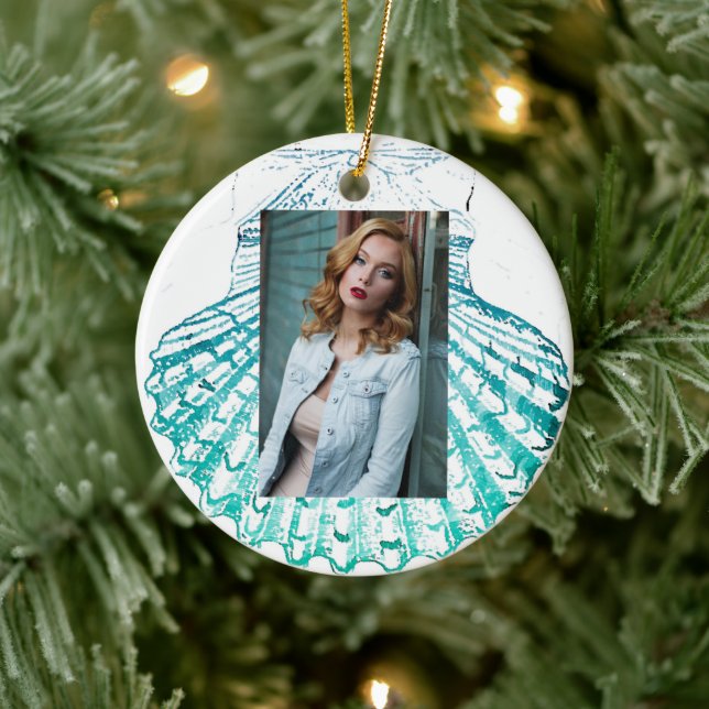 Meerjungfrau in aquamariner Aquarellfarbe Keramik Ornament (Baum)