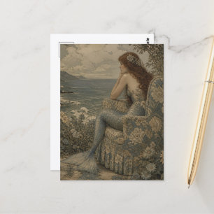 Meerjungfrau in einem antiken Stuhl am Meer Postkarte