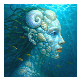 Meerjungfrau in Muscheln - Malerei Stil Fotodruck