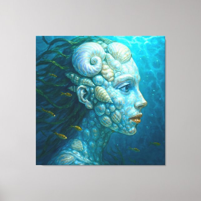 Meerjungfrau in Muscheln - Malerei Stil Leinwanddruck (Vorderseite)