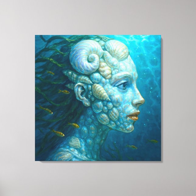 Meerjungfrau in Muscheln - Malerei Stil Leinwanddruck (Vorderseite)