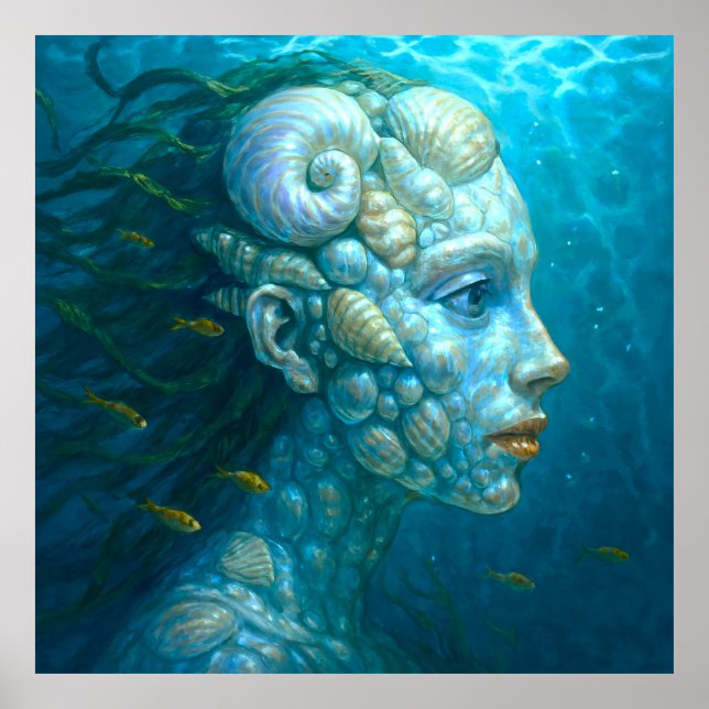 Meerjungfrau in Muscheln - Malerei Stil Poster (Vorne)