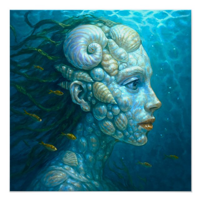 Meerjungfrau in Muscheln - Malerei Stil Poster (Vorderseite)