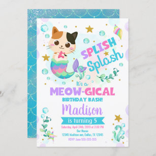 Meerjungfrau Katze Geburtstagseinladung, Kitten Po Einladung