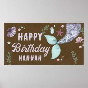 Meerjungfrau Kinder Geburtstag Meer Lila Dunkel Kr Poster