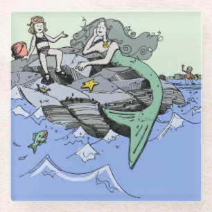 Meerjungfrau Küstenart niedlich Cartoon Beach Kind Glasuntersetzer
