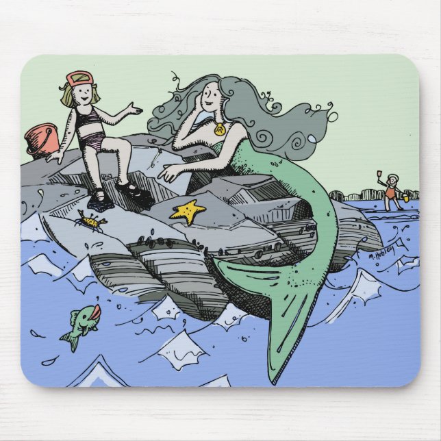 Meerjungfrau Küstenart niedlich Cartoon Beach Kind Mousepad (Vorne)