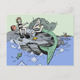 Meerjungfrau Küstenart niedlich Cartoon Beach Kind Postkarte