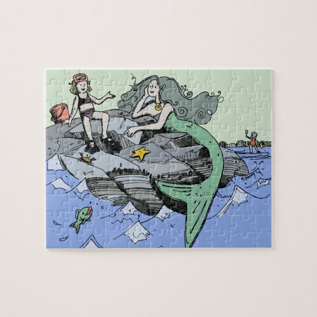 Meerjungfrau Küstenart niedlich Cartoon Beach Kind Puzzle (Horizontal)