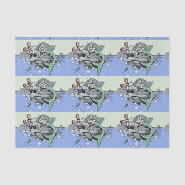 Meerjungfrau Küstenart niedlich Cartoon Beach Kind Seidenpapier (Vorderseite)