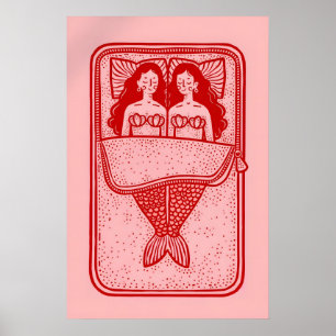 Meerjungfrau Liebhaber Poster, Rote Linien Kunst W Poster