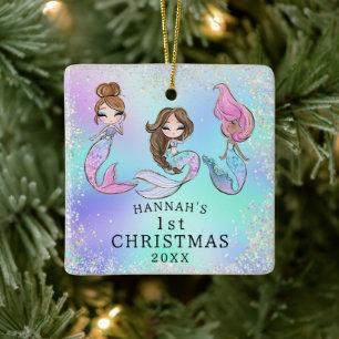 Meerjungfrau Mädchen 1. Weihnachten Keramikornament