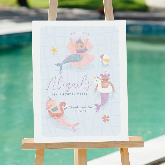 Meerjungfrau Mädchen Pool Geburtstagsfeier Willkom Poster (Von Creator hochgeladen)