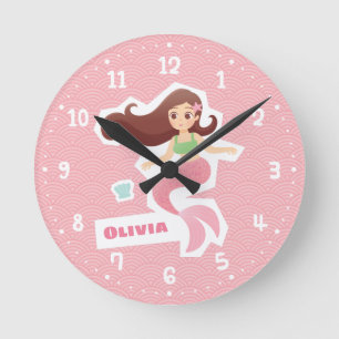 Meerjungfrau Mädchen Rosa Wellenmuster Wanduhr