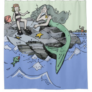 Meerjungfrau Mädchen Sommer Strand Freundschaft Wh Duschvorhang